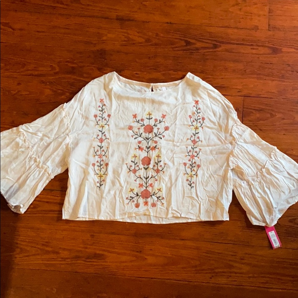 Embroidered floral peasant top rayon blouse